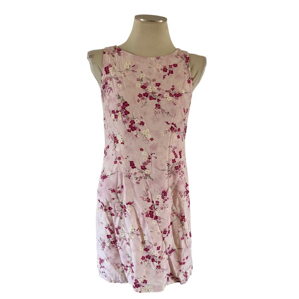 Vtg Y2K 2000s 90s Pink Floral Mini Dress Sz 8 Cottagecore Fairycore